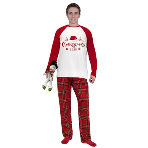 Merry Chrismtas Family Matching Pajamas Set Long Sleeves Top and Long Plaids Pants Set3