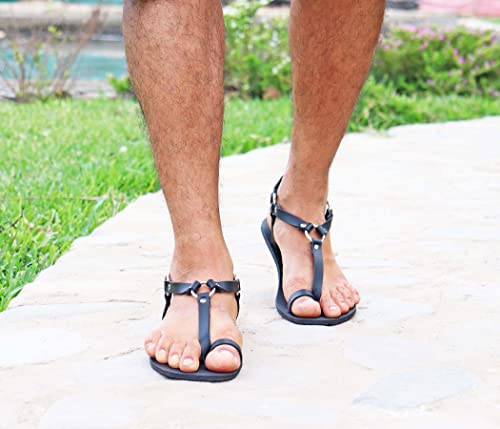 Barefoot minimalist men harness leather sandals, Greek leather sandals - Shine4
