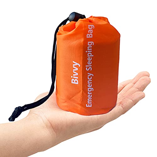 Vaupan Emergency Sleeping Bag, Lightweight Thermal Bivy Sack, Survival Shelter Blanket Bags, Waterproof Survival Sleeping Bag Portable Sack for Camping, Hiking, Outdoor, Orange