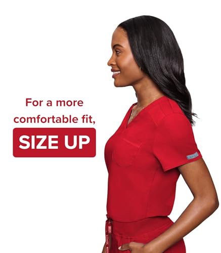 Image of Med Couture Women's V-Neck Scrub Top, Modern Fit Tuck-in Top with Stretchy Rib-Knit Shoulders and Chest Pocket - MC7448