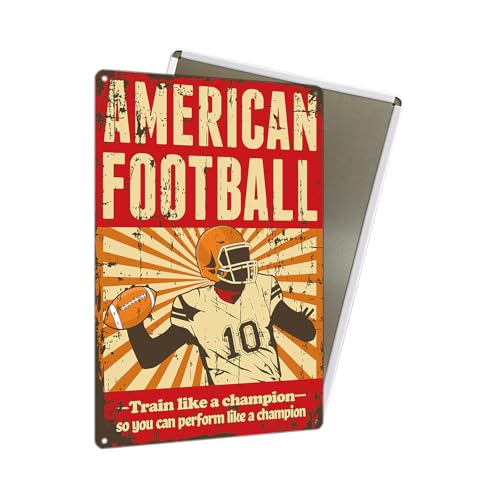 American Football Motivational Quotes Sign, Rugby Vintage Metal Tin Sports Sign Gifts for Boys, Rugby Sign for Bedroom/Living Room/Bar/Club, Wall Decor Rugby Poster for Rugby Player 8 x 12"