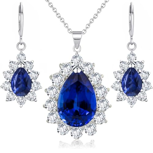 Crystalline Azuria Femme Ensemble Collier Pendantes Boucles d'Oreilles Bracelet 18ct Plaqué Or Blanc avec Cristaux Bleu Vert en Zircone