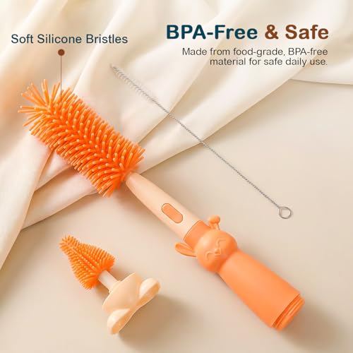 Image of TONY STARK Baby 3-in-1 Silicone Bottle Cleaning Brush Set | 360 Rotatable Handle, BPA-Free Soft Bristles for Cleaning Bottles, Nipples & Pacifiers Safely (Red)