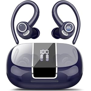Csasan Bluetooth Kopfhörer Sport, in Ear Kopfhörer Kabellos Bluetooth 5.3 mit Ohrbügel, Hi-Fi Stereo Sound, 48Std Earbuds mit 4 ENC Noise Cancelling Mikrofon, IPX7 Wasserdicht Ohrhörer, Dunkelblau