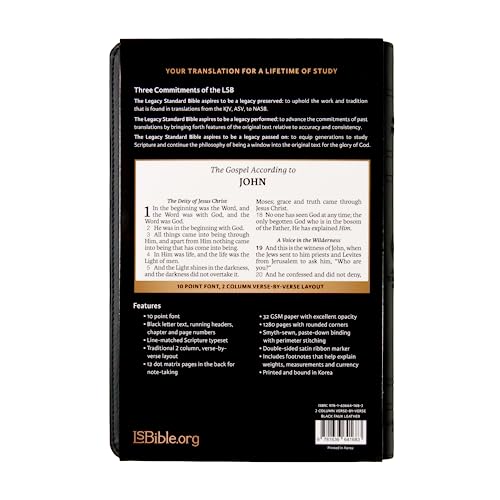 LSB Holy Bible, 2-Column Verse-by-Verse Format: Legacy Standard Bible in Black Imitation Leather, Thumb Index Edition with Ribbon Marker