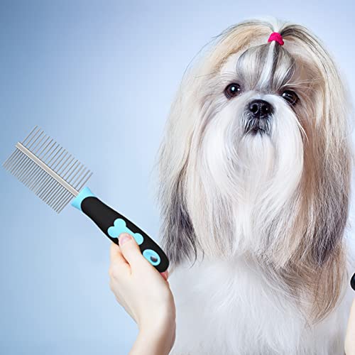 Hundekamm, Katzenkamm mit Doppelseitig Metall Abgerundeten Zähnen, Edelstahl Haustierpflege Kamm Bürste Gegen Flöhe Unterwolle, Fellkamm für Haustier mit Kurz, Mittler/Lang Haar (Blau)