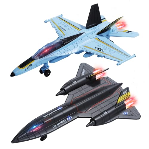 HOLYFUN Paquete Doble de Aviones Militares de Juguete de Aviones de Aviones Militares de aleación fundida a presión con Luces y Sonidos, Regalo de avión de Juguete de Metal para niños, niños y niñas