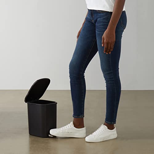 Amazon Basics Compact Bathroom Plastic Rectangular Trash Can With Steel Pedal Step, Black, 6 Liters #TOP6