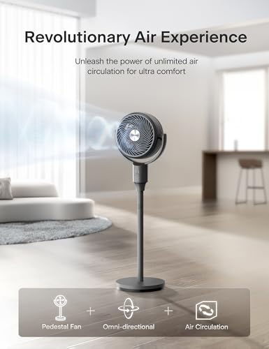 Image of PELONIS Pedestal Fan, Air Circulator, Ultra OmniFlow (135+90Auto Oscillation), Quiet Floor Fan with 3 Speeds, Remote, 7H Timer, Memory Function, Adjustable Height, Standing Fan for Bedroom