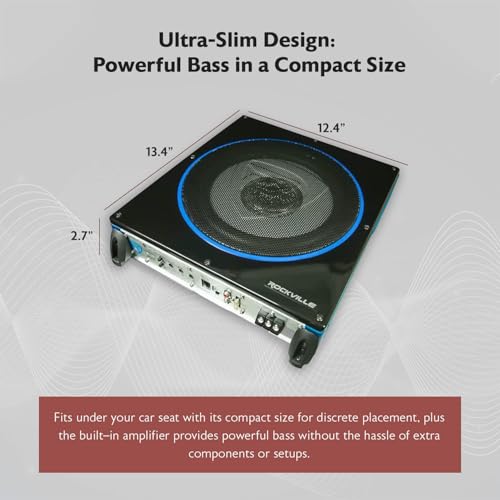 Rockville RW10CA 800W Peak Slim 10" Active Powered Car Subwoofer, Built-in Amp, Hardwired Remote Control, Low Profile Design for Compact Car Audio Systems by Rockville - Image 3