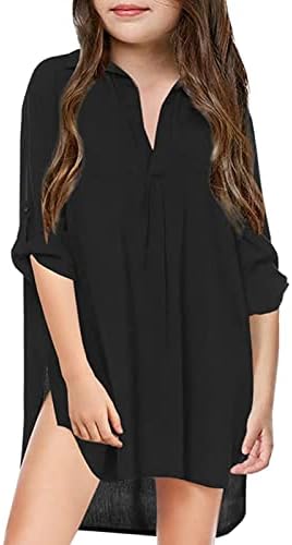 Little Girl's Kids Swimsuit Beach Cover Up for Girl Chiffon Shirt Bikini Beachwear Bathing Suit (Black, 10-11 Years)