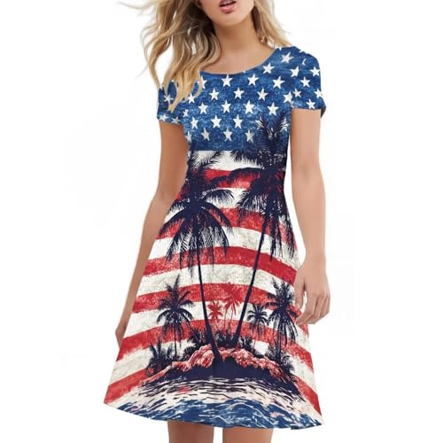 Image of AFPANQZ Womens Casual Summer Lightweight Vintage Dress Short Sleeve Midi Dress Knee-Long Luxury Formal Dress