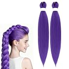 Purple Hair Extensions, 2Pcs 26 Inch Purple Braiding Hair, Stretched Synthetic Braiding Hair Extensions for Stage Party Halloween Costume Cosplay Braided Ponytail Extension (2)