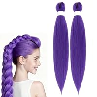 Purple Hair Extensions, 2Pcs 26 Inch Purple Braiding Hair, Stretched Synthetic Braiding Hair Extensions for Stage Party Halloween Costume Cosplay Braided Ponytail Extension (2)