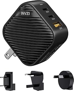 INVZI 65W GaN USB C Charger 3-Port with EU/UK/AU Adapters PPS PD Fast Charger Multiport USB C Wall Charger for MacBook Pro Air, iPad Pro Air,iPhone 13 12 11 Pro Max,Galaxy S22 S21 S20 Note 20, Pixel 5
