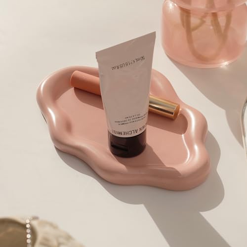 Image of Jewelry Dish Trinket Tray for Women, Ring Dish Holder, Unique Cloud Shape Ceramic Plate Cute Things Vanity Aesthetic Room Decor Mother's Day Birthday (Pink)
