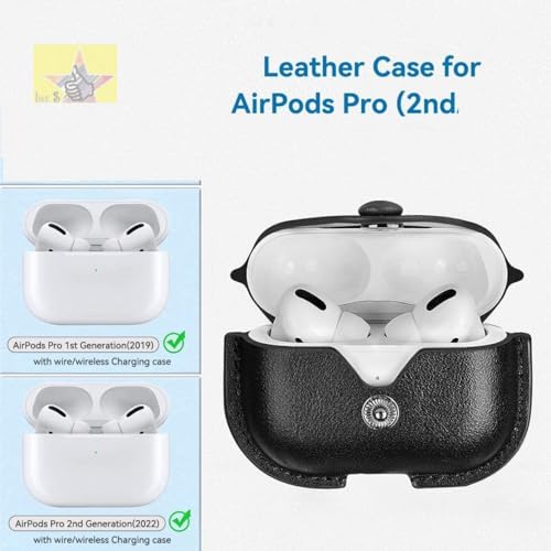 Image of Like Star AirPod Pro /Pro2 Case Leather Protective Case Cover Shockproof with Loss Prevention Clip for Apple Air-Pods Pro /Pro2 Wireless Charging Case (Black)