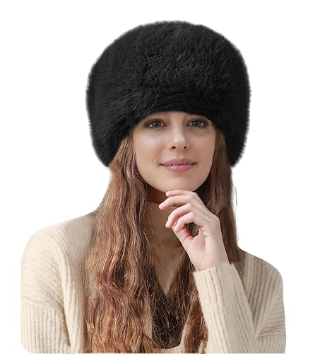 Lina & Lily Mütze Damen Winter aus Kunstfell (Schwarz)
