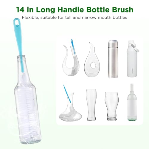 Image of OUTXE 6 Pack Bottle Brush Set, 5-in-1 Water Bottle Cleaner Brush, 14 inch Long Handle Bottle Cleaning Brush, 3 Straw Brush, Removable Nipple Detail Brush for Cup Lid Gap, with Replecement Sponge