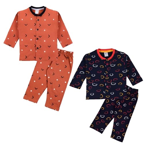 Image of 3BROS Kids Pure Cotton Night Suit Set | Boys Girls Printed Sleepwear Shirt & Pajama Clothing Combo | Soft Breathable Night Dress Outfit | Pack of 2