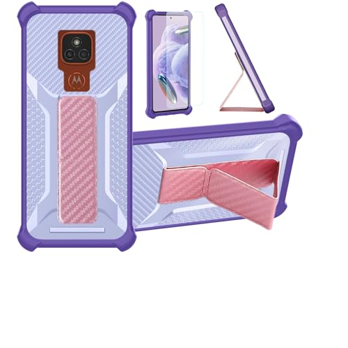 Funda para Motorola Moto E7 Plus Funda Carcasa Case Cover [con Protector de Pantalla de Cristal Templado] Híbrida [Soporte Plegable Magnético] [Esmerilado antihuellas] Púrpura