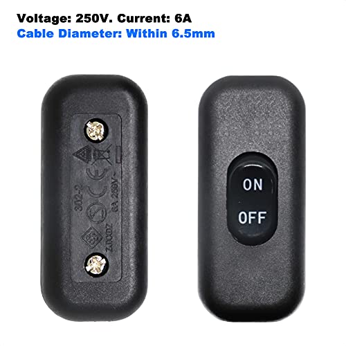Aleoed Black Inline Cord Switch Ac 250V 6A On-Off Dpst Control Rocker Button Switch For Bedroom Table Lamp Bed Desk Light #TOP1