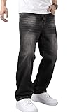 JMIERR Herren Baggy Jeans Weite Jeanshose Dunkelgrau Y2K Denim Streetwear Raw Jogginghose Loose Fit Männer Hip Hop Jeanspants L