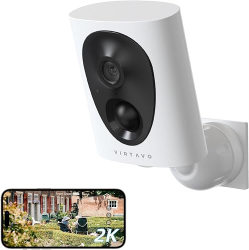 virtavo 2K Überwachungskamera Aussen Akku Kamera Überwachung Aussen WLAN Kabellos, WiFi Outdoor,außen/innen Farbnachtsicht, Funktioniert mit Alexa, PIR, 2-Wege Audio,Cloud/SD Storage 2.4Ghz
