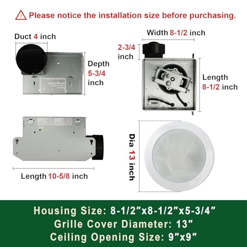 Akicon Ventilador de Extractor para Baño Ultra Silencioso con Luz, Ventilador y Regulador de Luz LED, Ventilador de Ventilación Redondo para Baño 80 CFM con Cubierta de Vidrio Esmerilado Blanco Manchado miniatura 4