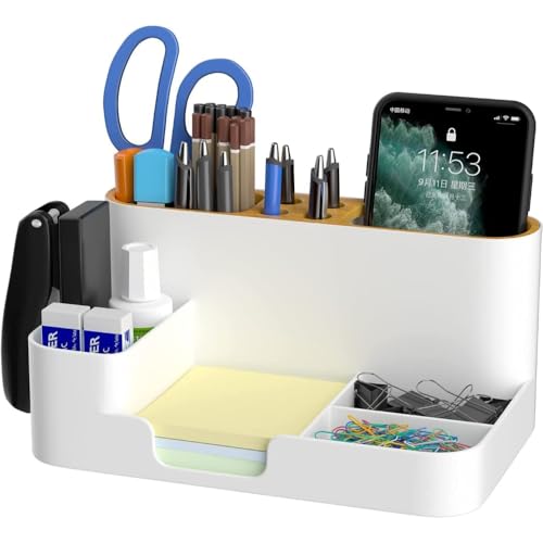 AMERTEER Desk Organizer with Phone Stand | Multifunctional Desktop Organizer Pen Holder & Office Supplies Storage Caddy for Home School & Work | Modern Accessories Box for Tidy Workspace