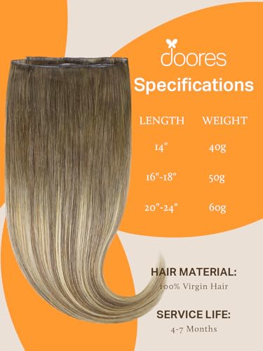 Image of DOORES Genius Sew in Weft Real Hair Extensions, 20 Inch Balayage Walnut Brown to Ash Brown and Bleach Blonde 60g, Straight Sew in Hair Extensions