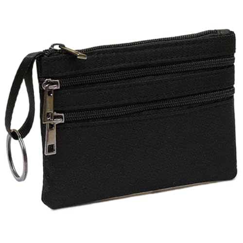 XENQITO Portefeuille Universel pour Homme et Femme, Mini Portefeuille de Carte de Crédit avec Porte-clés, Noir, 2 Compartiments, Double Fermeture Éclair,...