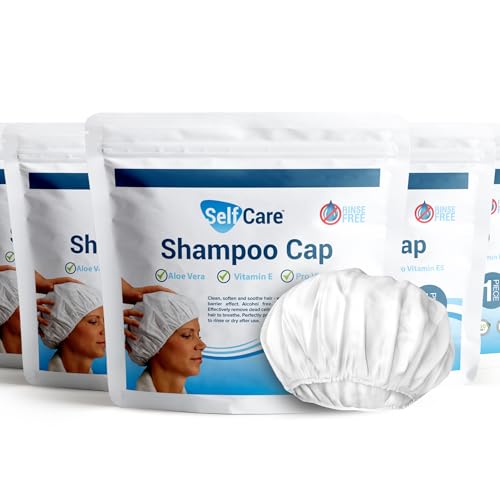 Waterless Shampoo Caps for Elderly or Bedridden - No Rinse Anti-Bacterial Enriched with Aloe Vera Vitamin E & Provitamin B5 - Dry Hair Wash Solution (Pack of 5)