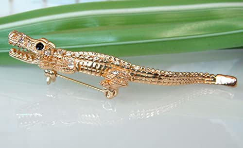 Image of Navachi 18k White Gold Plated White Crystal Crocodile Alligator Az7262 Brooch Pin