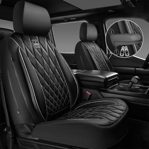 Image of CAR PASS Piping Luxury Leather Two Front Car Seat Covers,Silver Glitter Waterproof Seat Cover Compatible with Front Seat Armrests,Universal Fit for Suvs,Vans,Trucks,Airbag Compatible(Black and Silver)