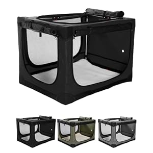 33 Inch Collapsible Travel Dog Crate for Medium Large Dogs, Portable Dog Crate 4-Door Foldable Soft Kennel with Durable Mesh Windows for Indoor & Outdoor Travel, with Storage Bag,Black