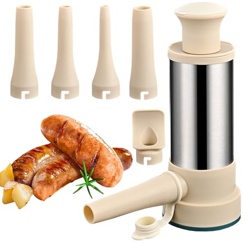 MZSX Sausage Stuffer Maker, with 4 Option Size Filling Nozzles, and 1 Meatball Funnel, Detachable Sausage Maker Machine, Stainless Steel Homemade Sausage Maker Machine, for Family Gatherings