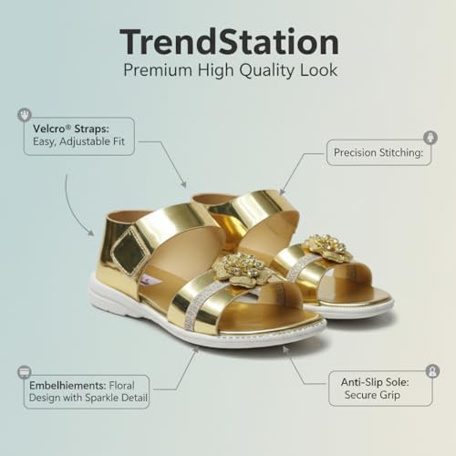 Image of 𝐓𝐫𝐞𝐧𝐝𝐒𝐭𝐚𝐭𝐢𝐨𝐧:-Girls Trendy Sandals with Holographic Floral Strap, Welcro Style, Sandals |