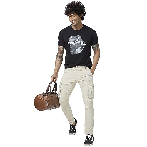 Image of Spykar Men Olive Green Cotton Slim Fit Ankle Length Mid Rise Trousers