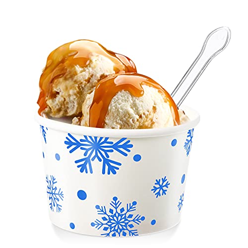 Image of Boao 100 Set 5 oz Ice Cream Cups with Spoons Disposable Paper Sundae Dessert Bowls Summer Party Supplies (Snowflake Style)