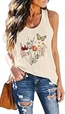 Women's Vintage Flowers Tank Tops Wildflowers and Butterflies Tanks Boho Floral Printed T-Shirt Summer Graphic Tee Tops