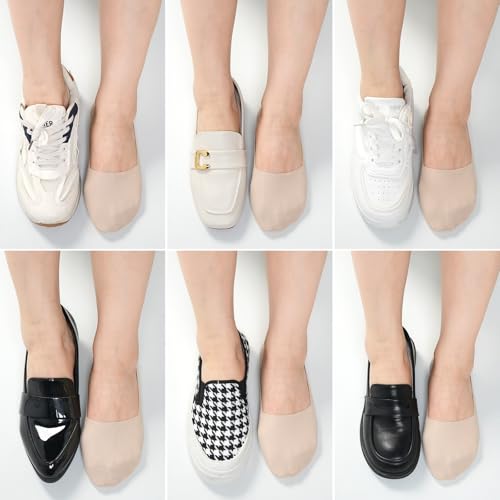 Image of No Show Socks for Women, Non Slip Nylon Thin Footies Invisible Silky Low Liner Socks for Loafers Flats 6 Pairs