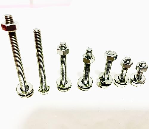 Image of 304 Stainless Steel Hex Bolt Set, 1 /4 inch-20 X 1-1 /2 inch Bolts with Nuts, Lock Washers, Flat Washers, 12 Set /Bag
