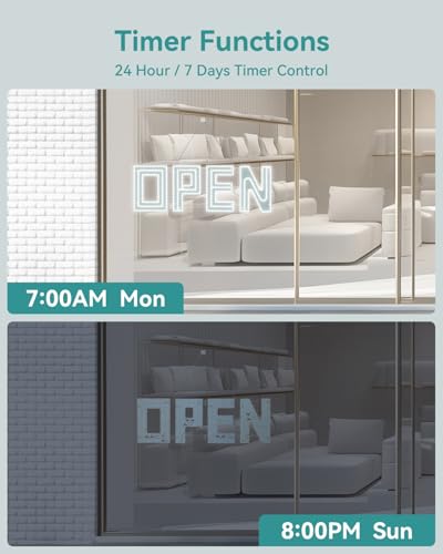 Image of 30 inchx10 inch Large LED Open Sign with Bluetooth, Remote & Timer Control - Super Bright Dimmable Business Sign for Storefront, Bar, Salon, Cafe, Retail Shops White