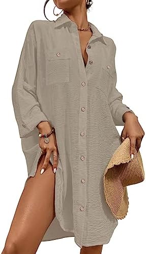 Bsubseach Womens Modern Swimsuit Cover Up Blouse Button Down Shir...