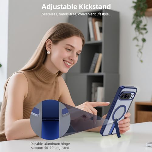 Coque Google Pixel 9 Pro compatible MagSafe avec béquille arrière antichoc fine bleue - 4