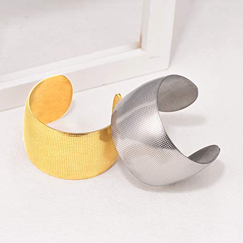U7 Women 38Mm Wide Grid Pattern Stainless Steel Statement Wristband Bangle Open Cuff Bracelet #TOP3