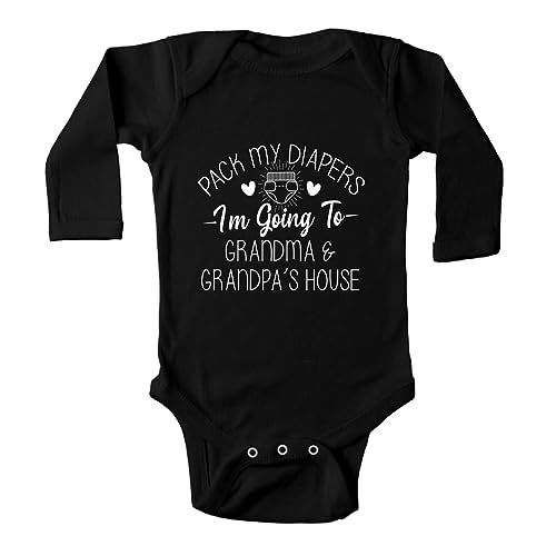 Image of Yeavomeny Pack My Diaper Bag I'm Going to Grandma's House Baby Rompers Bodysuit Infant Long Sleeve Playsuit C-Black