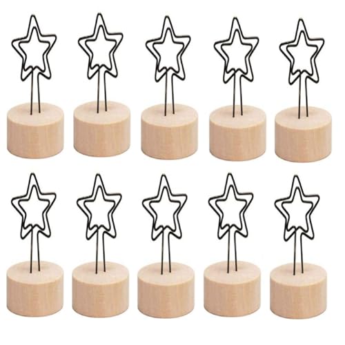 Ergugos メモクリップ メモホルダー スタンド カードスタンド 星の形 木製 カード立て 10個セット オフィス 結婚式 卓上装飾 写真 席札 テーブル番号ホルダー 記念日 パーティー 装飾