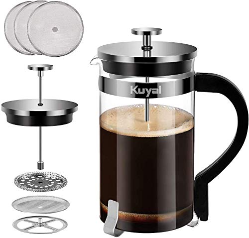 Kuyal Cafetière à café en acier inoxydable avec 3 filtres supplémentaires 8 Cup